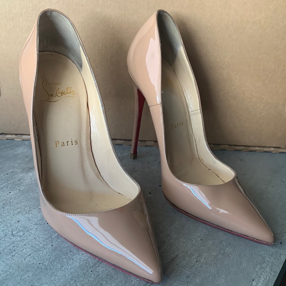 Christian Louboutin SO Kate 120 Nude Patent Heels Good Condition SZ 36
